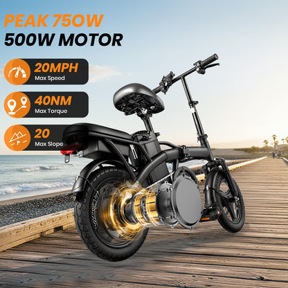 14-Inch Portable Commuter E-Bike Classic Peak Foldable Removable Battery Bicycle