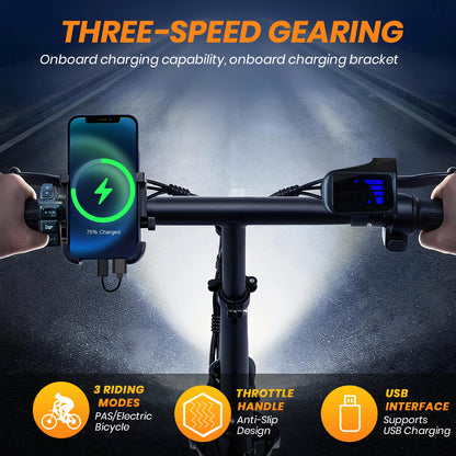 14-Inch Portable Commuter E-Bike Classic Peak Foldable Removable Battery Bicycle