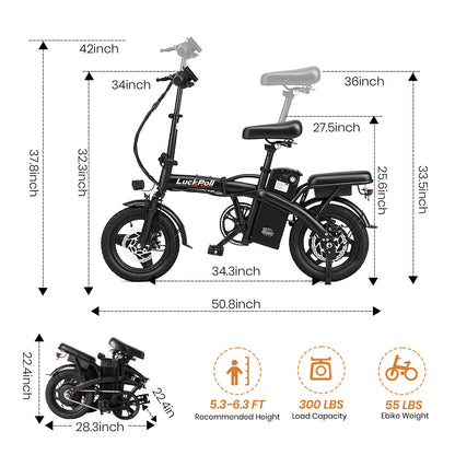14-Inch Portable Commuter E-Bike Classic Peak Foldable Removable Battery Bicycle
