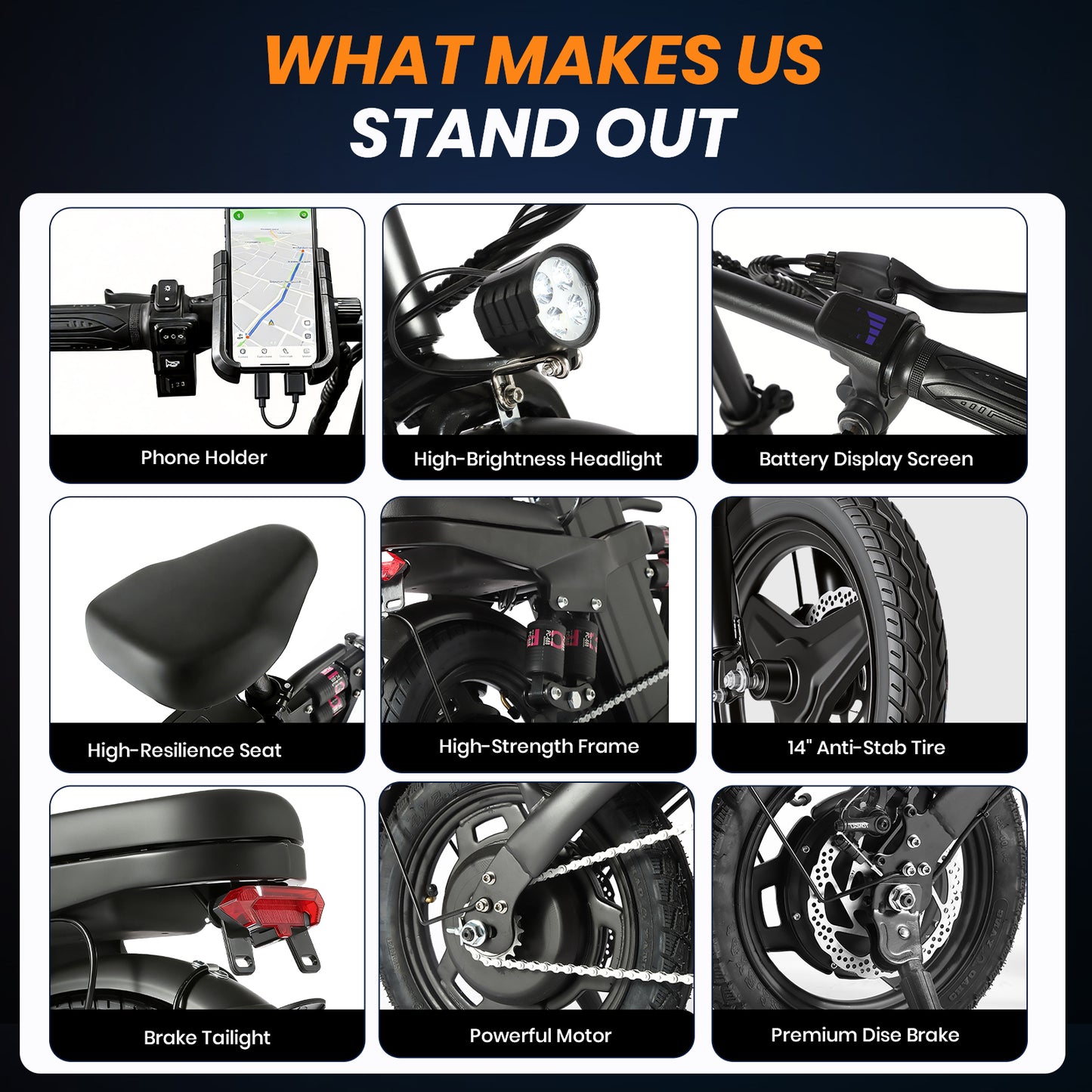 14-Inch Portable Commuter E-Bike Classic Peak Foldable Removable Battery Bicycle